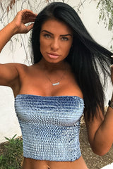 Blue Velvet Ruched Bandeau - Yitty-Crop Tops