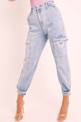 Blue Washed Cargo Pocket Denim Jeans - Madelaine-Jeans