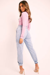 Blue Washed Cargo Pocket Denim Jeans - Madelaine-Jeans