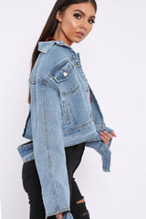 Blue Washed Cropped Denim Jacket - Fallon-Jackets