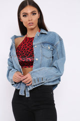 Blue Washed Cropped Denim Jacket - Fallon-Jackets