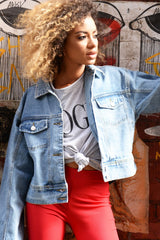 Blue Washed Cropped Denim Jacket - Fallon-Jackets