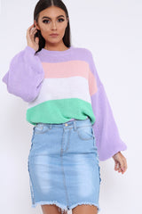 Blue Washed Denim Raw Edge Skirt - Jamelle-Skirts