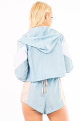 Blue White Colour Block Hooded Jacket Shorts Tracksuit Co-ord - Jettie-Co-ords