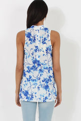 Blue & White Floral Print V Top - Gia-Tops