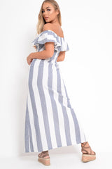 Blue White Stripe Button Detail Woven Maxi - Grier-Dresses