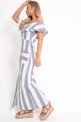 Blue White Stripe Button Detail Woven Maxi - Grier-Dresses