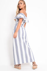 Blue White Stripe Button Detail Woven Maxi - Grier-Dresses