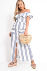 Blue White Stripe Button Detail Woven Maxi - Grier-Dresses
