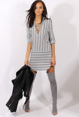 Blue & White Stripe Shirt Dress - Lavern-Dresses