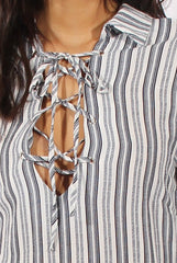 Blue & White Stripe Shirt Dress - Lavern-Dresses