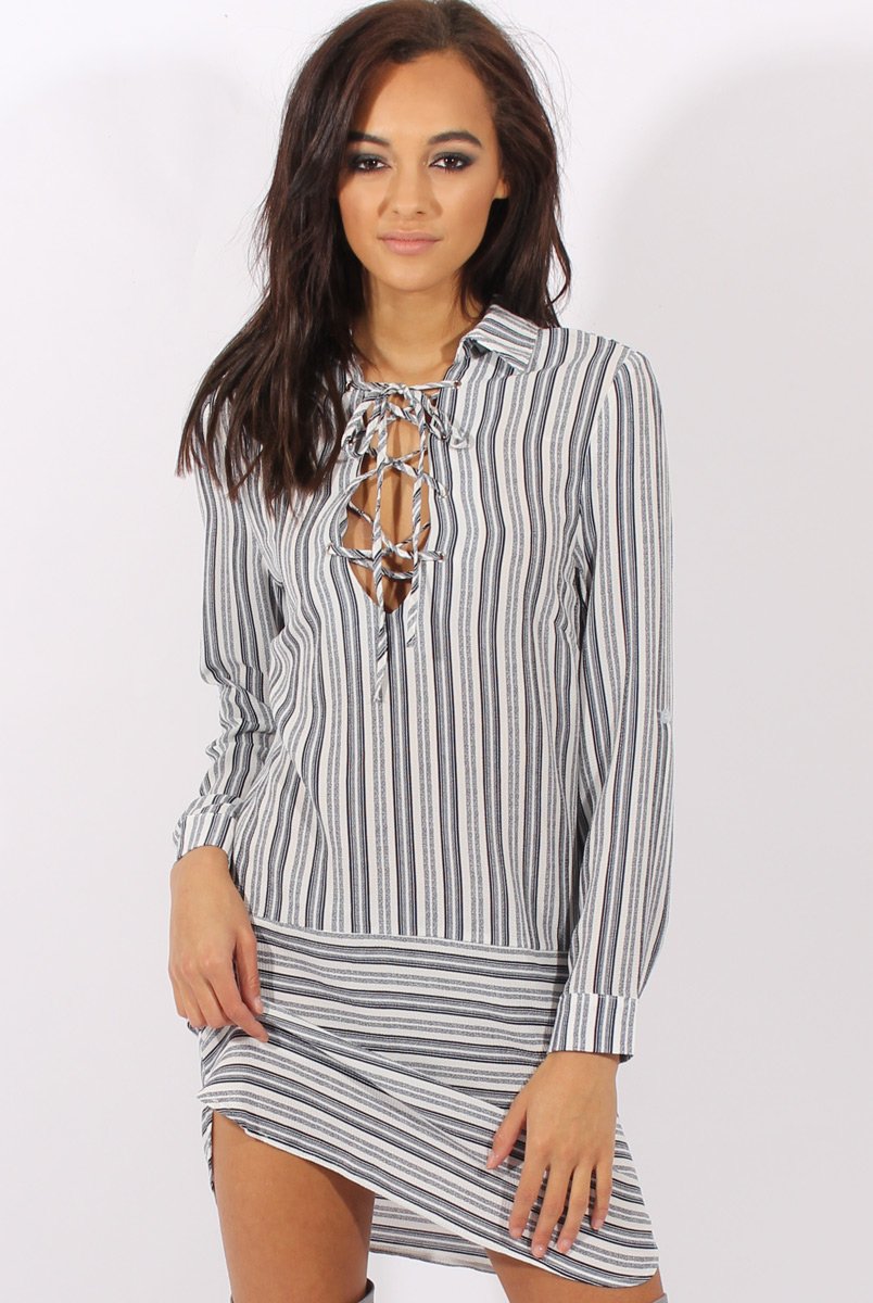 Blue & White Stripe Shirt Dress