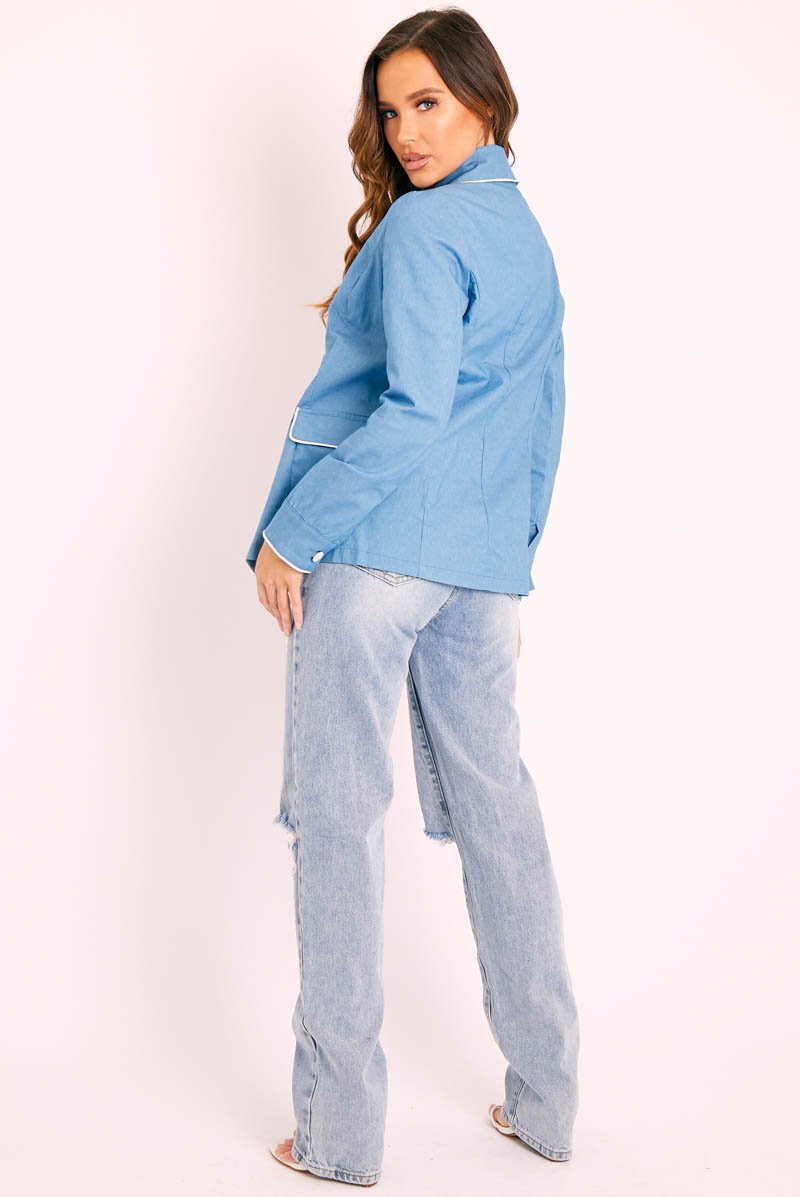 Blue White Trim Blazer - Bridgit-Blazers