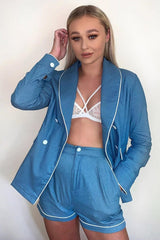 Blue White Trim Blazer - Bridgit-Blazers