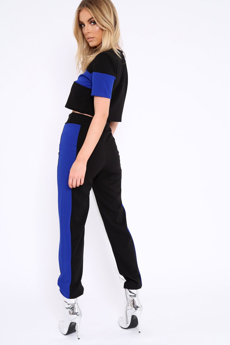 Blue White and Black Colour Block Co-ord - Jacey-Co-ords