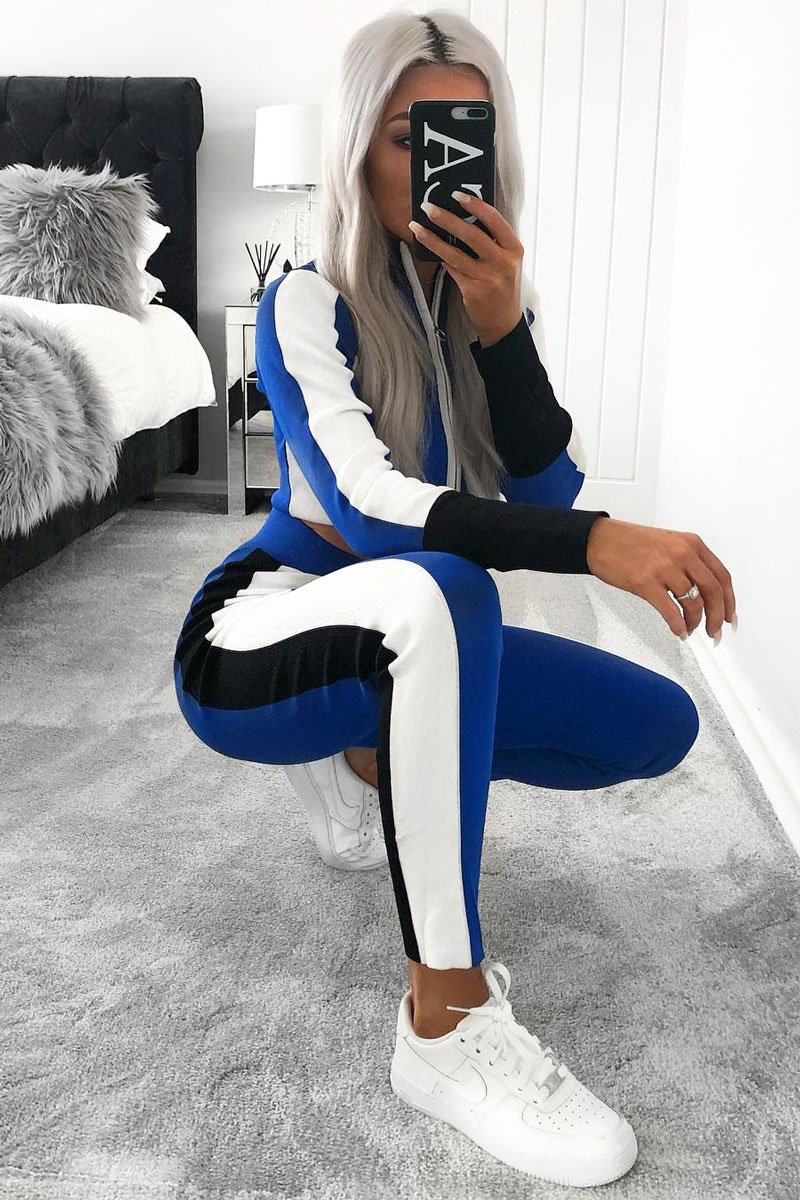 Blue White and Black Striped Tracksuit - Cayla-Co-ords