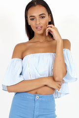 Blue & White stripe Bardot Crop Top - Jennifer-Crop Tops