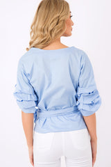 Blue Wrap Around Tie Waist Top - Rhianna-Tops