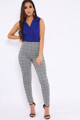 Blue Wrap Front Blazer Style Bodysuit - Leiana-Bodysuits