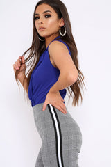 Blue Wrap Front Blazer Style Bodysuit - Leiana-Bodysuits