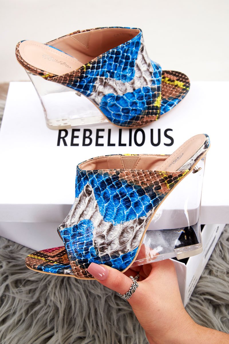 Blue Yellow Snake Print Clear Wedge - Oda-Wedges