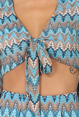 Blue Zig Zag Crochet Tie Front Co-ord - Adele-Co-ords