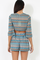 Blue Zig Zag Crochet Tie Front Co-ord - Adele-Co-ords