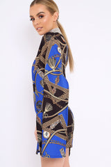 Blue and Black Rope Print Cape Playsuit - Zyona-Playsuits