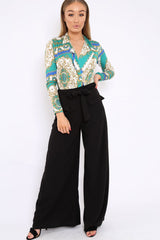 Blue and Green Scarf Print Plunge Bodysuit - Chrissy-Bodysuits