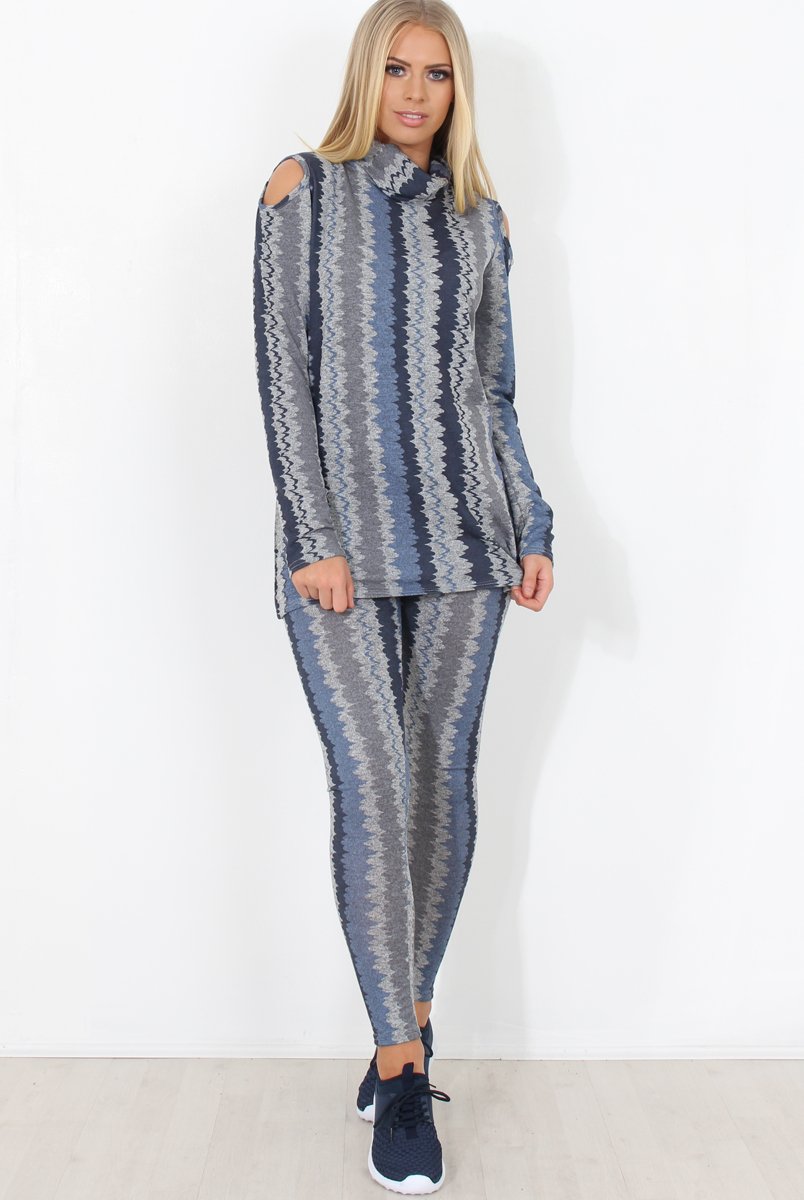 Blue and Grey Patterned Loungewear Set - Jessica-Loungewear