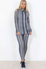 Blue and Grey Patterned Loungewear Set - Jessica-Loungewear