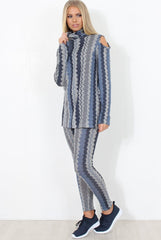 Blue and Grey Patterned Loungewear Set - Jessica-Loungewear