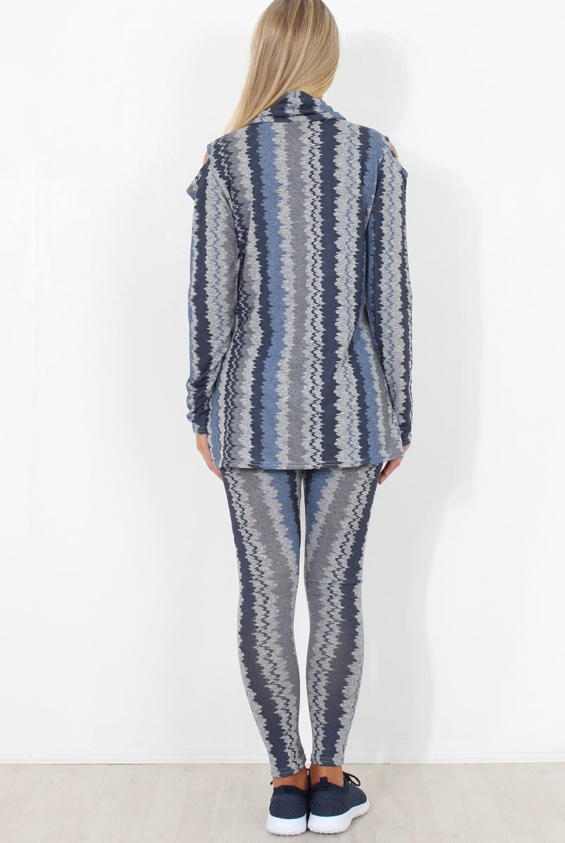 Blue and Grey Patterned Loungewear Set - Jessica-Loungewear