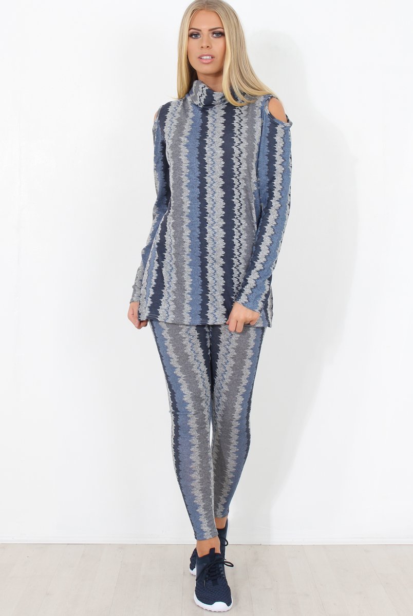 Blue and Grey Patterned Loungewear Set - Jessica-Loungewear