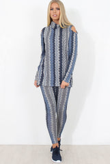 Blue and Grey Patterned Loungewear Set - Jessica-Loungewear