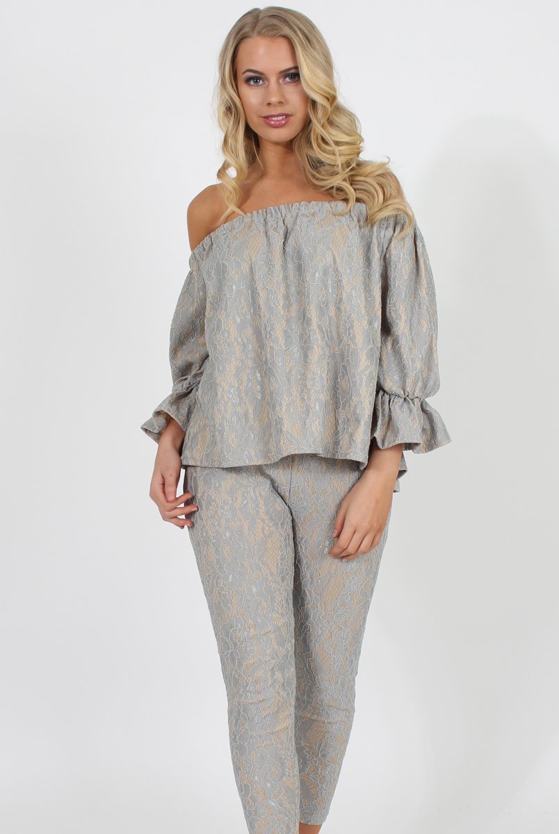 Blue and Nude Lace Two Piece - Nicole-Co-ords