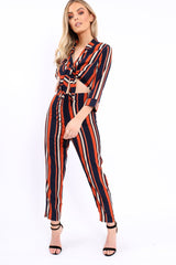 Blue and Orange Striped Cut Out Jumpsuit - Verity-Jumpsuits