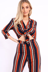 Blue and Orange Striped Cut Out Jumpsuit - Verity-Jumpsuits