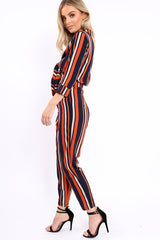 Blue and Orange Striped Cut Out Jumpsuit - Verity-Jumpsuits