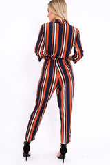 Blue and Orange Striped Cut Out Jumpsuit - Verity-Jumpsuits