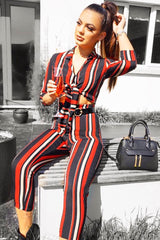 Blue and Orange Striped Cut Out Jumpsuit - Verity-Jumpsuits