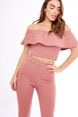 Blush Bardot Frill Co-ord - Kammie-Co-ords