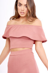 Blush Bardot Frill Co-ord - Kammie-Co-ords