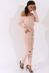 Blush Bardot Split Knee Jumpsuit - Coran-Jumpsuits