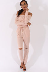 Blush Bardot Split Knee Jumpsuit - Coran-Jumpsuits