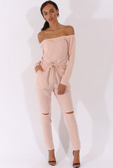 Blush Bardot Split Knee Jumpsuit - Coran-Jumpsuits