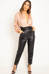 Blush Chiffon Plunge Blouson Sleeve Bodysuit - Liah-Bodysuits