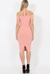 Blush Choker Bardot Bodycon Dress - Thea-Dresses
