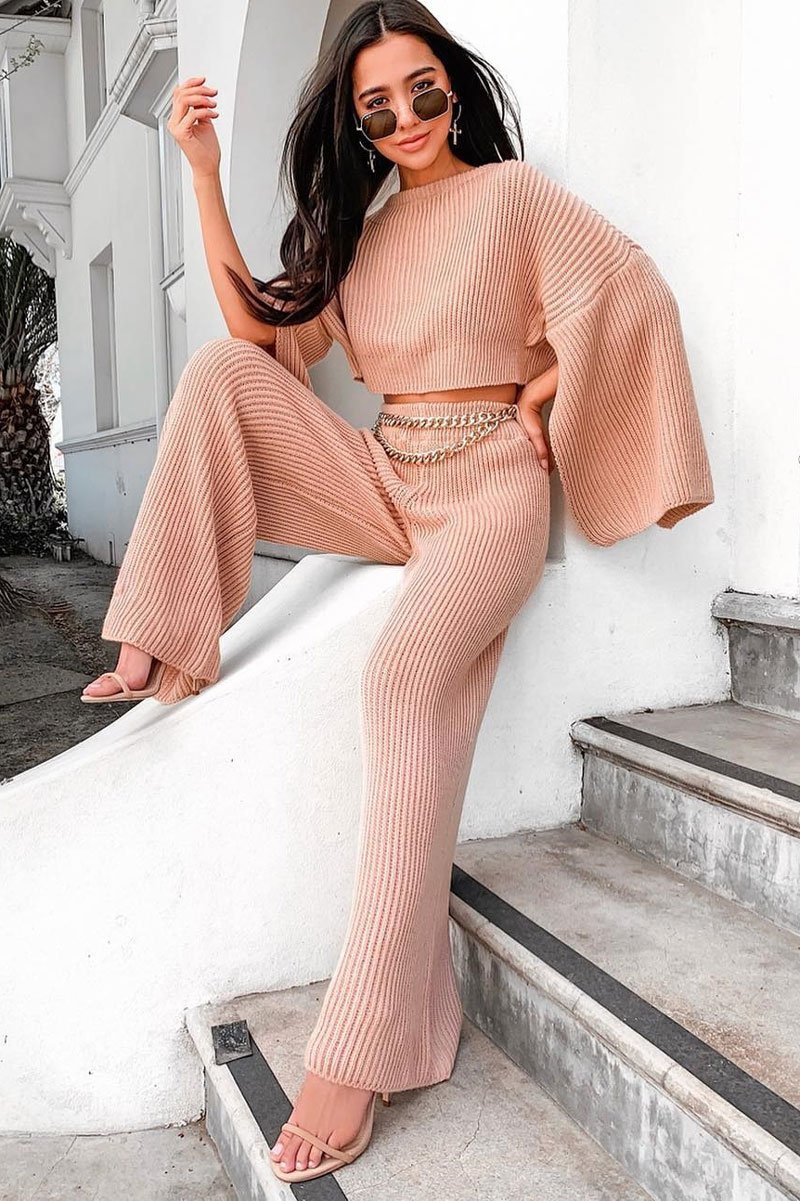 Blush Chunky Knit Loungewear Set - Harper-Loungewear