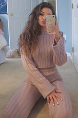 Blush Chunky Knit Loungewear Set - Wynter-Loungewear